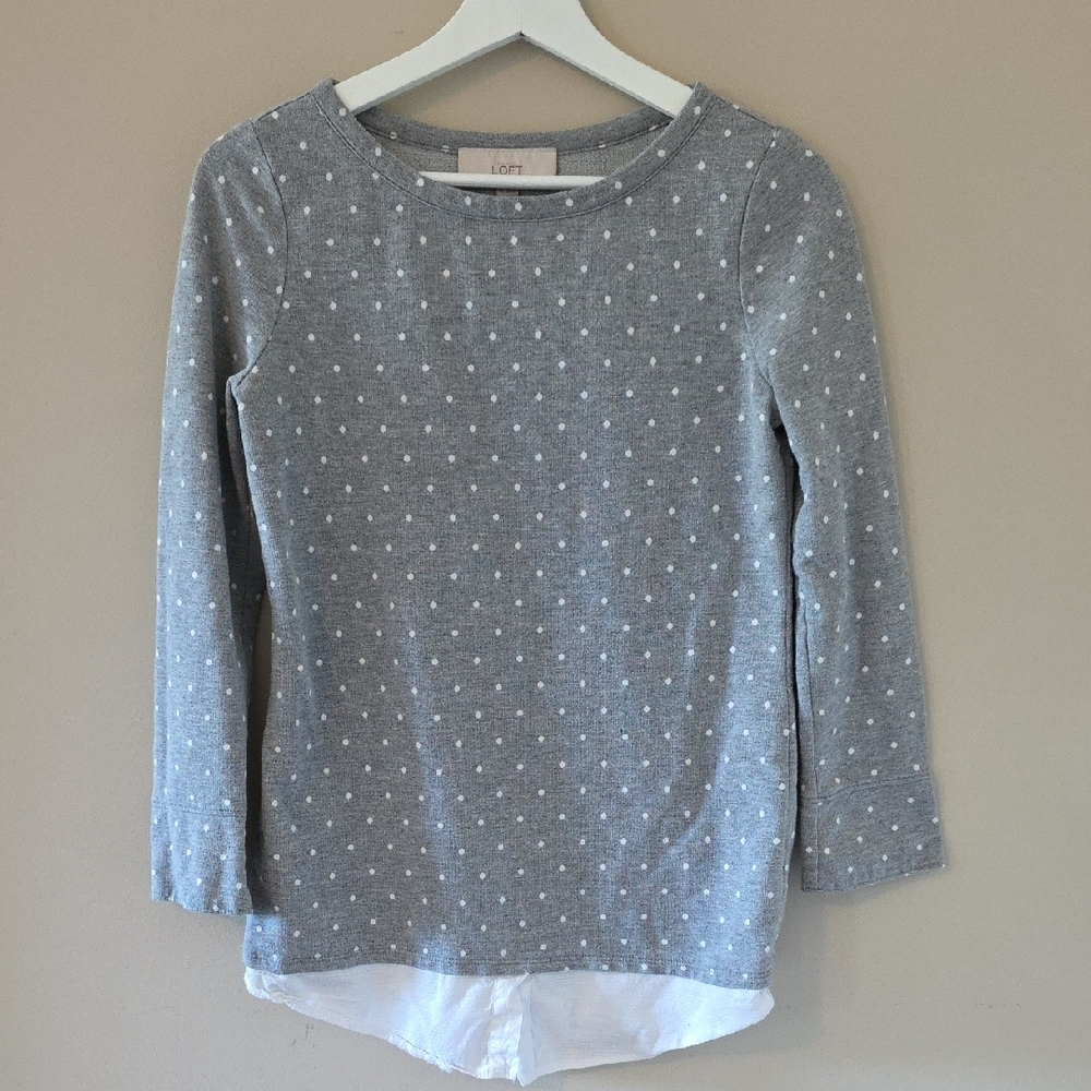 LOFT Gray and White Polka Dot Top